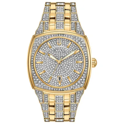 Bulova Men's Yellow Gold Tone Crystal Watch | 98B323
