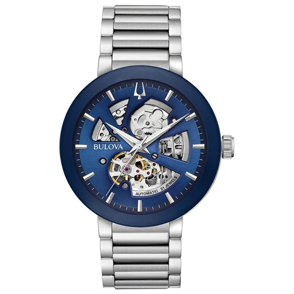 Bulova Men's Modern Automatic Blue Dial Stainless Steel Watch | 96A204