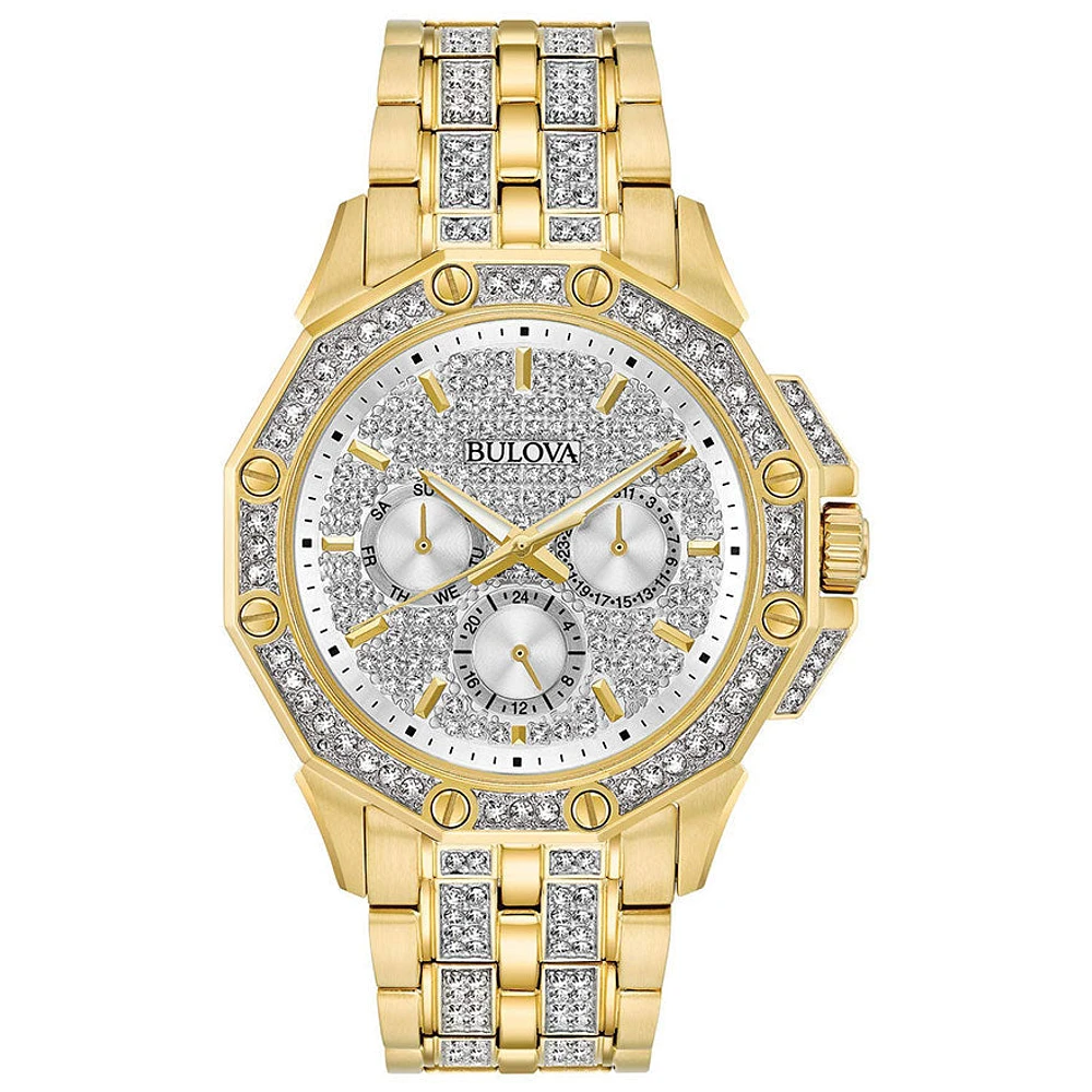 Bulova Men's Yellow Tone Crystal Watch | 98C126