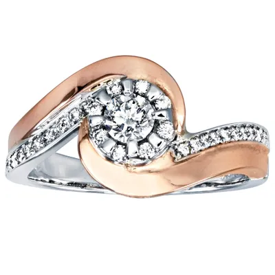 Canadian Swirl Diamond Engagement Ring 14K White and Rose Gold (0.4