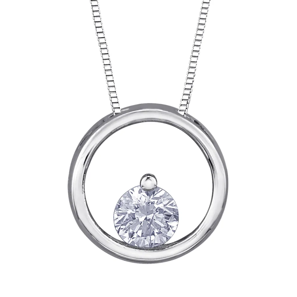 10K White Gold Solitaire Diamond Pendant (0.075 ct tw)