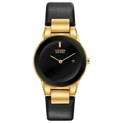 Citizen Axiom Ladies Eco-Drive Watch In Gold Tone Case and Black Leath