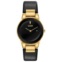 Citizen Axiom Ladies Eco-Drive Watch In Gold Tone Case and Black Leath