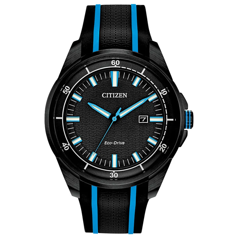 Men's Citizen Drive Eco-Drive Watch With Black and Blue Silicon Strap