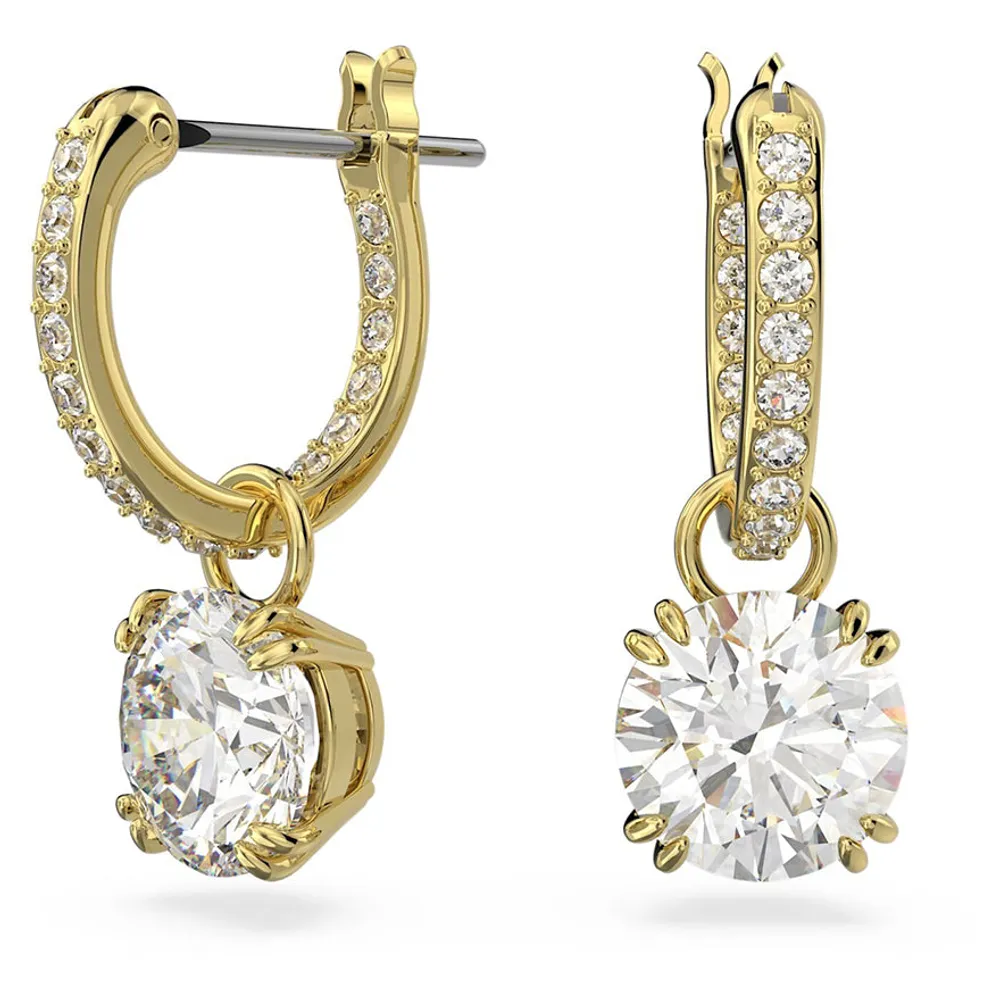 Swarovski Constella Drop Earrings Round Cut Gold-Tone | 5638802