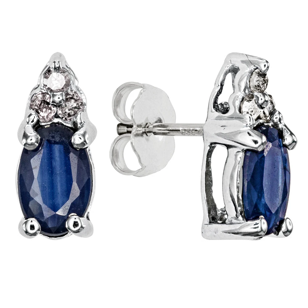 Oval Sapphire & Diamond Stud Earrings in 10K White Gold
