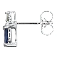 Oval Sapphire & Diamond Stud Earrings in 10K White Gold