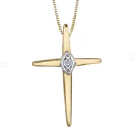 10K Yellow Gold Diamond Cross Pendant with Matching Chain (0.015 ct tw