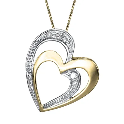 Double Heart Diamond Pavé Necklace in 10K Yellow Gold (0.03ct tw)