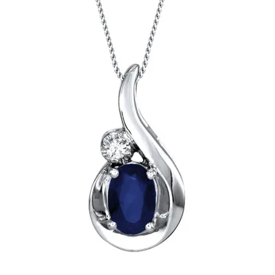 Oval Sapphire and Diamond Pendant Necklace in 10K White Gold