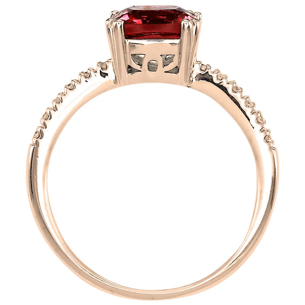 Cushion Shaped Garnet and Diamond Ring 10K Rose Gold