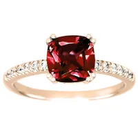 Cushion Shaped Garnet and Diamond Ring 10K Rose Gold