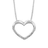 Diamond Lined Heart Necklace in 10K White Gold (0.05ct tw)