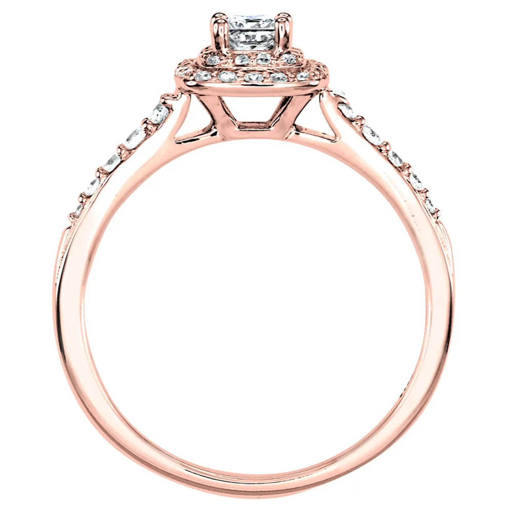 Double Halo Princess Diamond Engagement Ring 14K Rose Gold (0.50ct