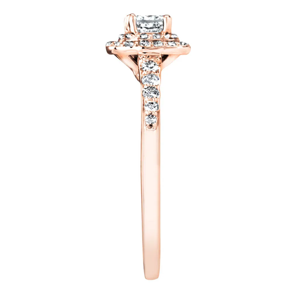 Double Halo Princess Diamond Engagement Ring 14K Rose Gold (0.50ct