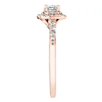 Double Halo Princess Diamond Engagement Ring 14K Rose Gold (0.50ct