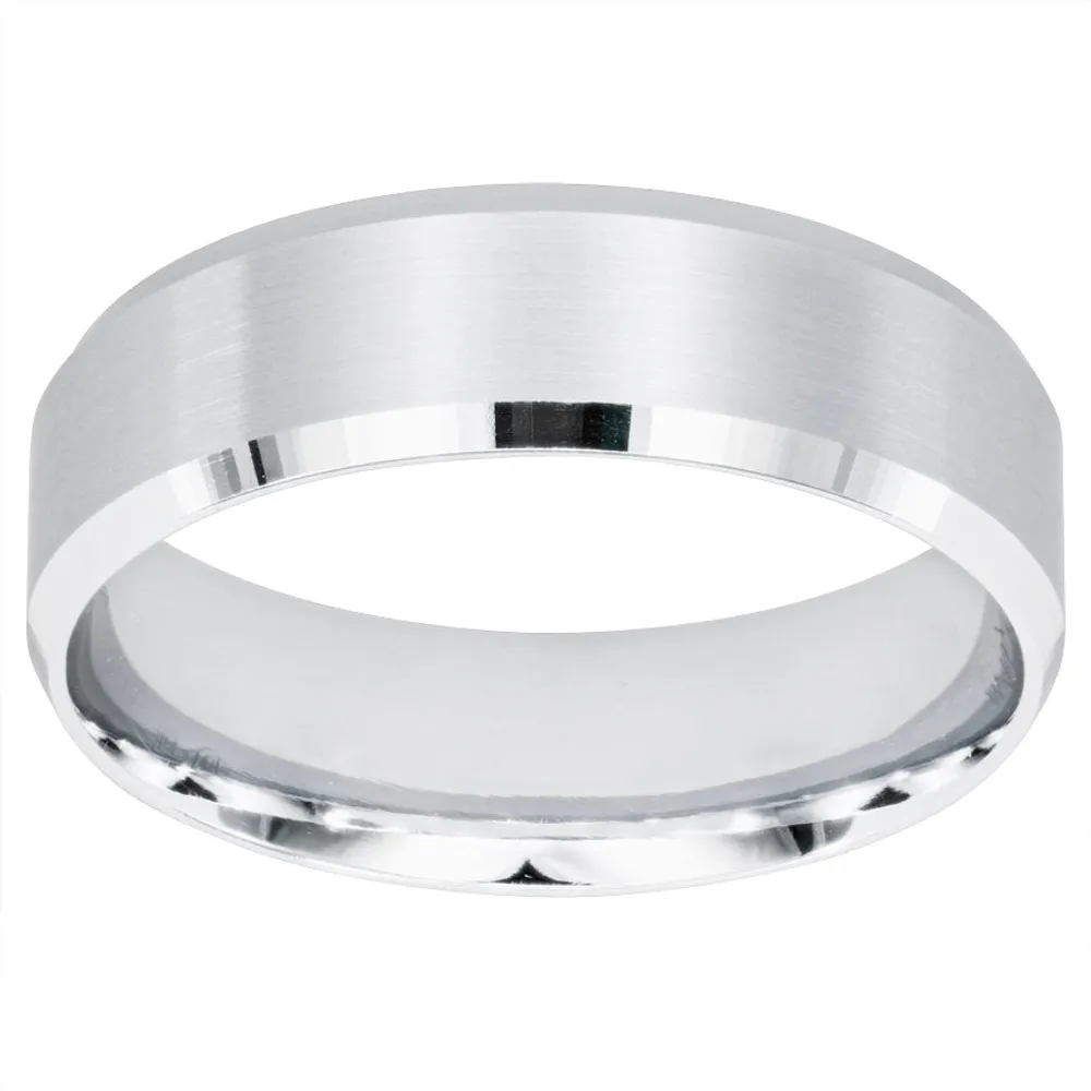 Mens Comfort Fit Wedding Band with Brush Finish in 14K White Gold (6.5