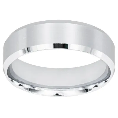 Mens Comfort Fit Wedding Band with Brush Finish 14K White Gold (6.5