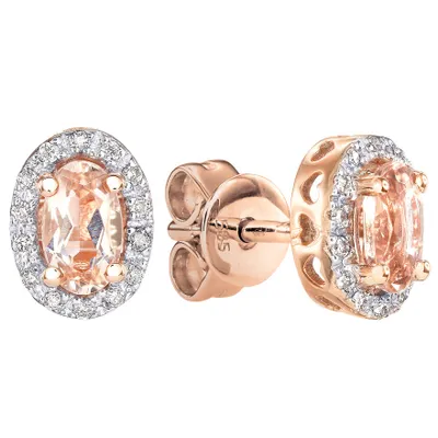 Oval Morganite and Diamond Earrings In 14K Rose Gold (0.08ct tw)