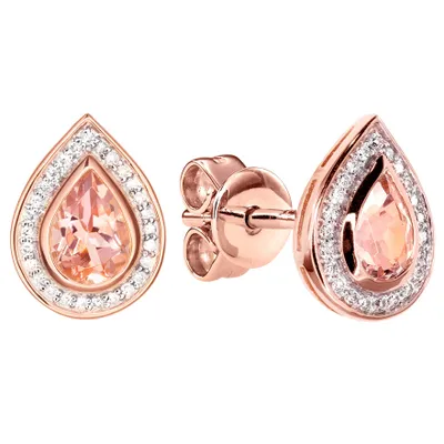 Morganite Diamond Pear Shaped Earrings in 14K Rose Gold