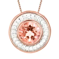 Morganite Diamond Halo Necklace in 14K Rose Gold