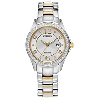 Citizen Eco-Drive Crystal Ladies Silver Dial Watch | FE1146-71A