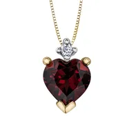 Heart Shape Diamond and Garnet Pendant in 10K Yellow Gold