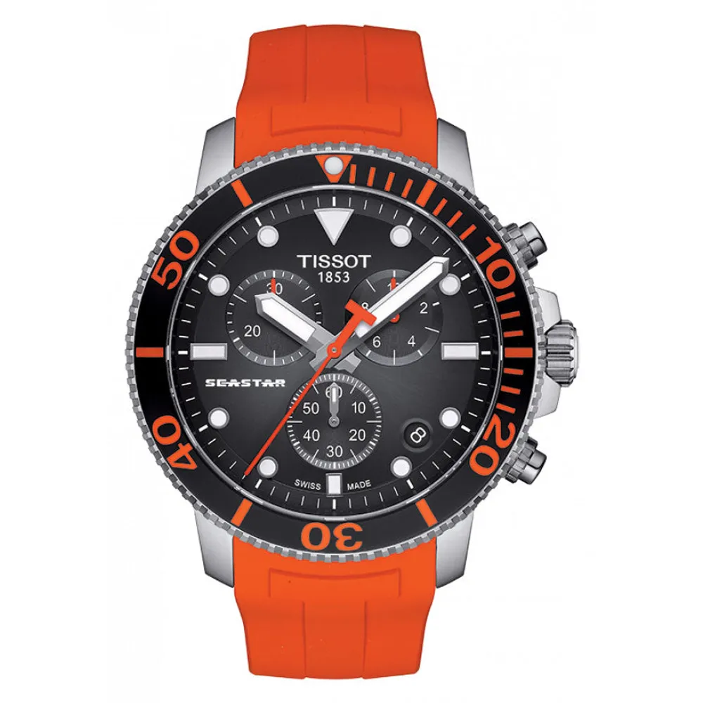 Tissot Seastar 1000 Chronograph In Black Dial and Orange Strap | T120.