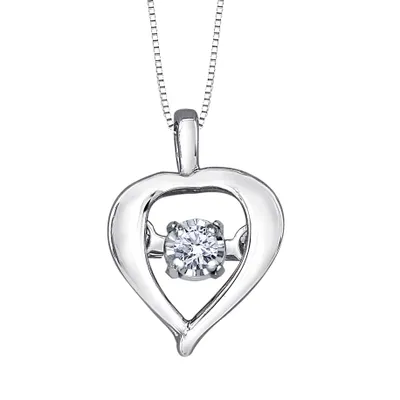 Heart Shape 10K White Gold Dancing Diamond Pendant (0.02ct tw)