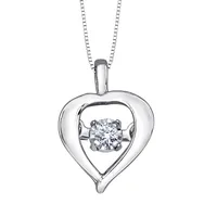 Heart Shape 10K White Gold Dancing Diamond Pendant (0.02ct tw)