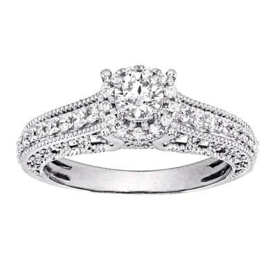 14K White Gold Vintage Inspired Diamond Engagement Ring (0.75 ct tw)