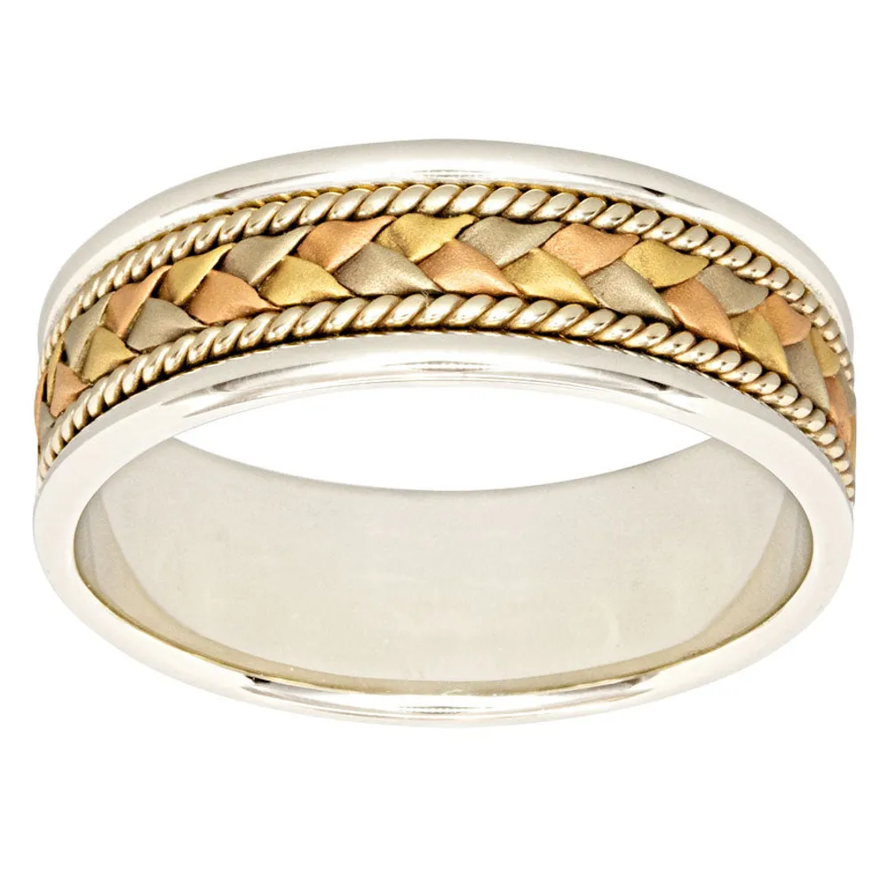 Men's Woven Comfort Fit Wedding Band 14K White, Yellow and Rose Gold (