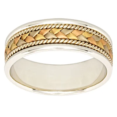 Men's Woven Comfort Fit Wedding Band 14K White, Yellow and Rose Gold (