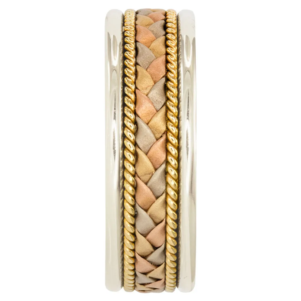 Men's Woven Comfort Fit Wedding Band 14K White, Yellow and Rose Gold (