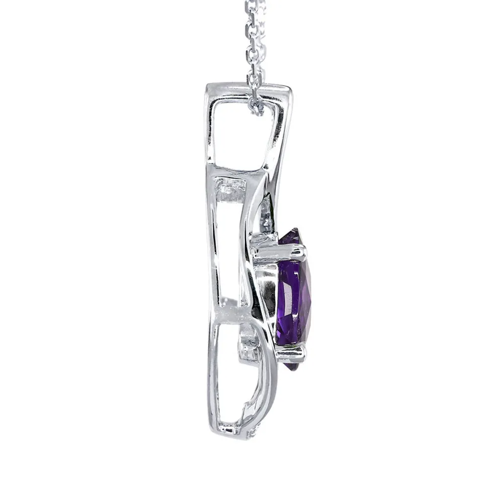 Oval Amethyst and Diamond Pendant in 10K White Gold