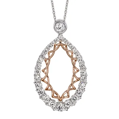 One Carat Oval Diamond Pendant in 10K Rose and White Gold