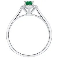 Oval Emerald and Diamond Halo Ring 10K White Gold (0.12 ct tw)