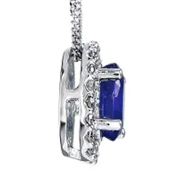 Oval Sapphire and Diamond Halo Necklace in 10K White Gold (0.12ct tw)