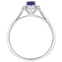 Oval Sapphire and Diamond Halo Ring 10K White Gold (0.12 ct tw)