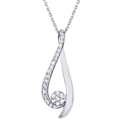 Ribbon Pendant Necklace with Diamonds in 10K White Gold (0.15ct tw)