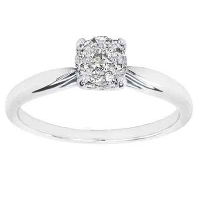 Ring 10K White Gold with Diamonds Set a Cluster (0.13ct tw)