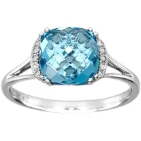 Rose Cut Blue Topaz and Diamond Ring 10K White Gold (0.04ct tw)