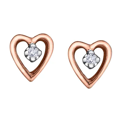 10K Heart Shape Rose Gold Diamond Earrings (0.02 ct tw)