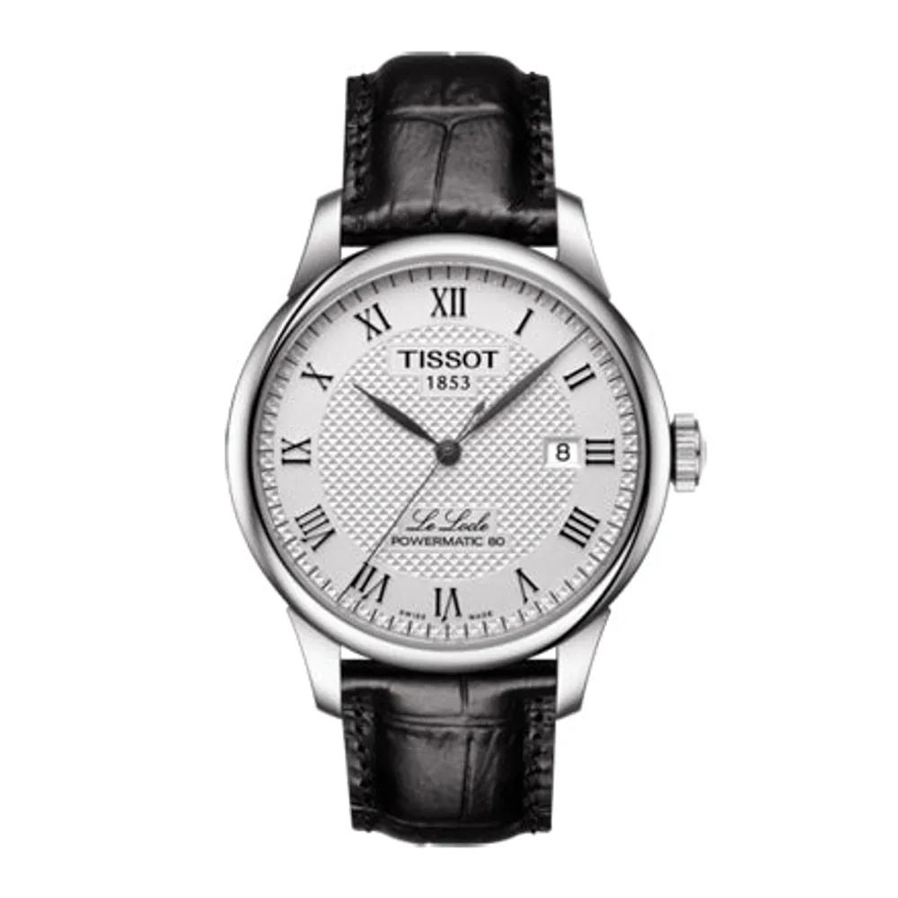 Tissot Le Locle Powermatic 80 Silver Dial Black Leather Strap Men's Wa