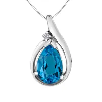 Diamond and Blue Topaz Pendant in 10K White Gold