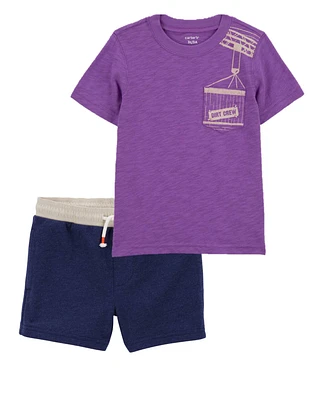 Toddler 2-Piece Pocket Graphic Tee & Pull-On Knit Shorts Set