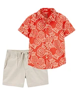 Toddler 2-Piece Pineapple Button-Down Shirt & Pull-On Shorts Set