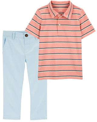 Baby 2-Piece Jersey Polo & Flat-Front Pants Set