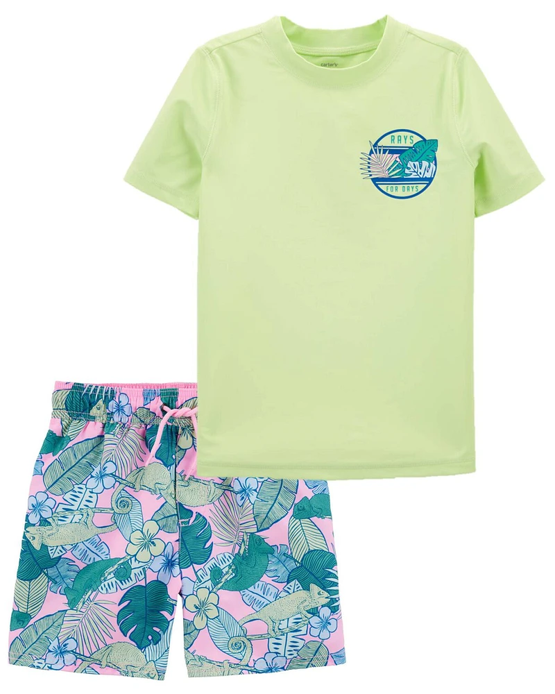 Kid Short-Sleeve Rashguard & Swim Trunks Set