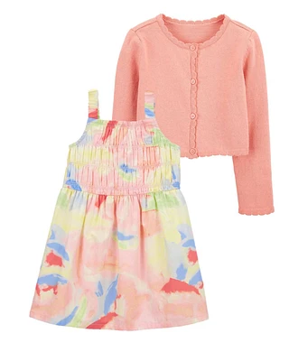Toddler 2-Piece Sleeveless Dress & Button-Front Cardigan Set